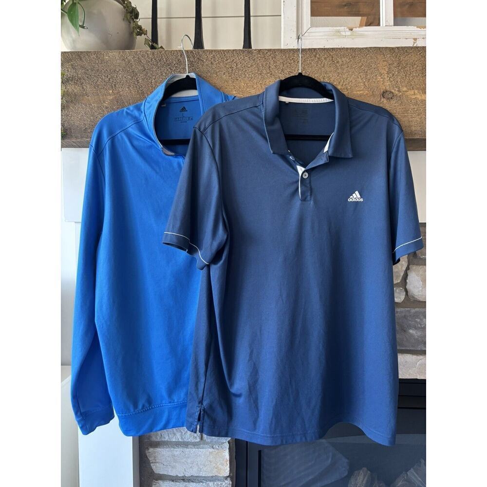 Adidas Golf Jacket Polo Shirt Men L Blue Bundle Golf Club Country Club Athleisur